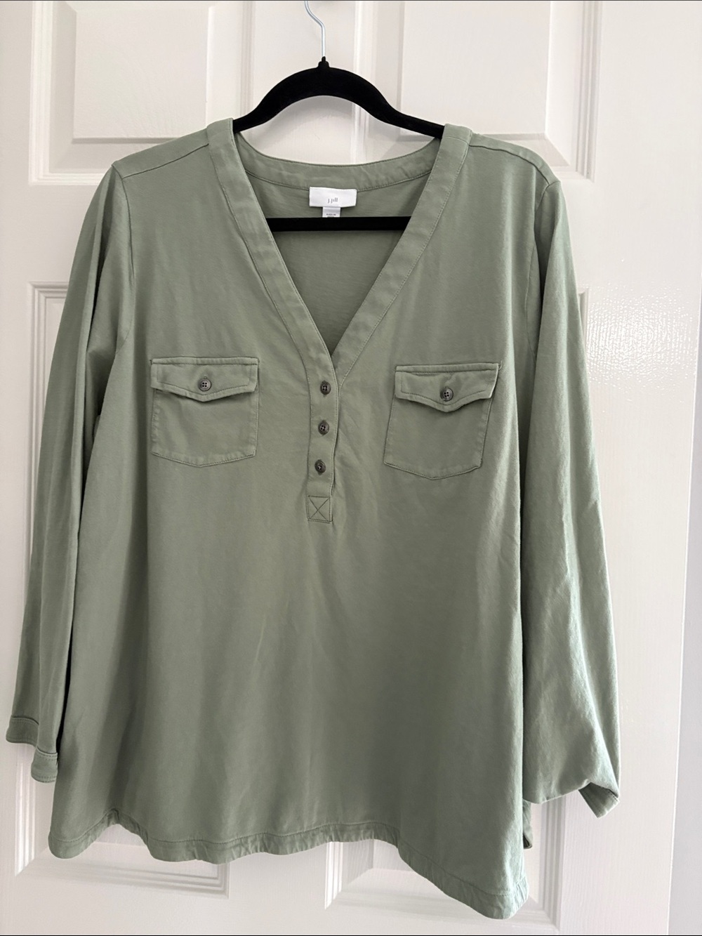 J. Jill Sage Green Long Sleeve V-Neck Utility Top